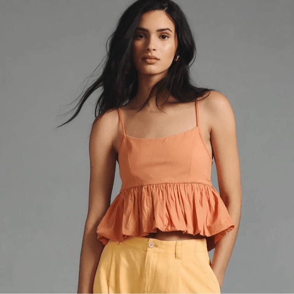 Maeve Anthropologie Ruffled Bubble-Hem Cropped Cami Tank Top Babydoll XSP